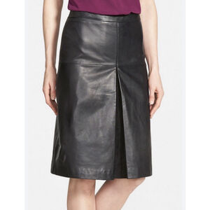 NWT Halogen 100% Leather A-Line Skirt 16W Black Boho Chic Mob Wife Rocker $278